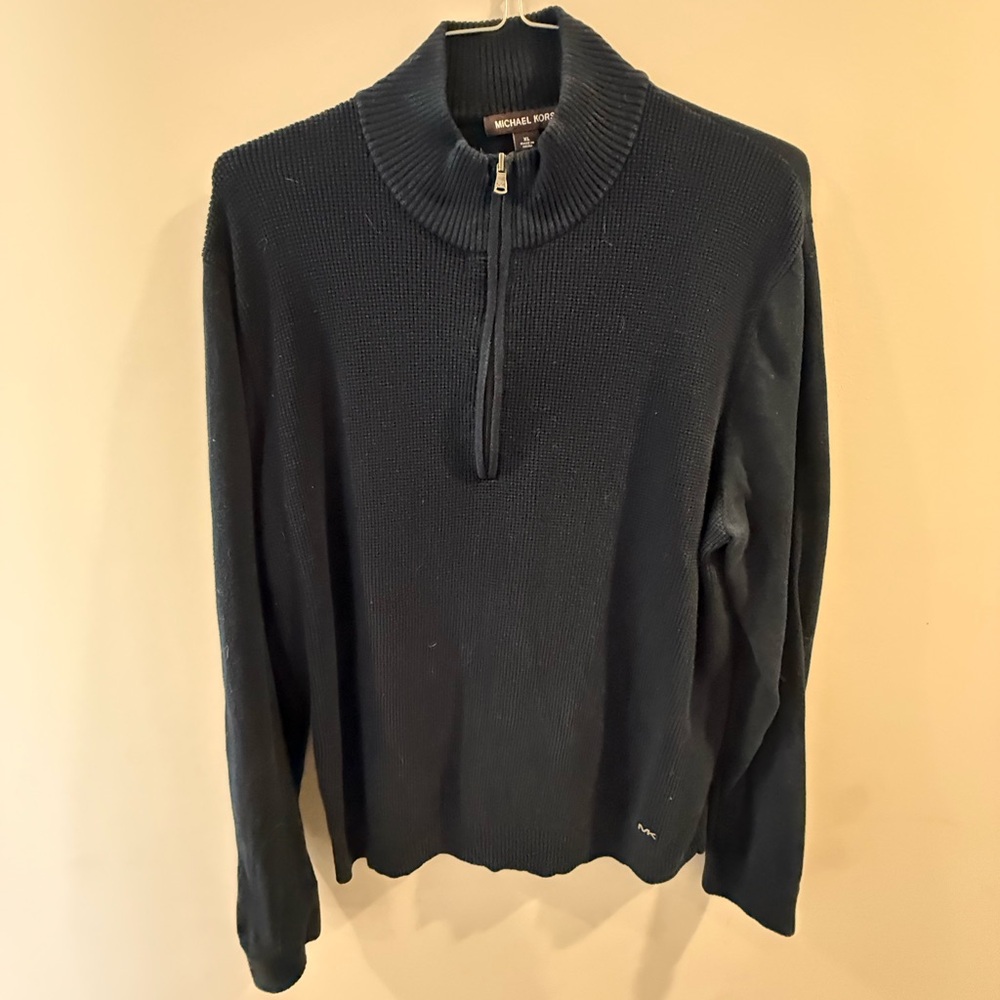 Michael Kors Men's Waffle Knit Navy Quarter-Zip Sweater size XL